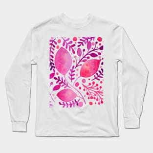 Pink and purple watercolor leaves Long Sleeve T-Shirt